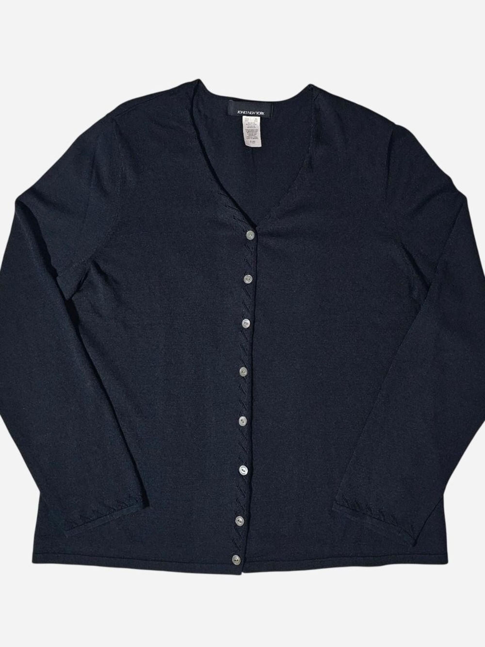 Jones New York Black Button-Up V-Neck Cardigan